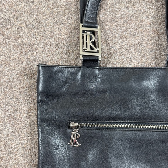 Ralph Lauren Black Leather Tote Shoulder Hand Bag Silver Hardware Vintage 90s - Picture 3 of 12